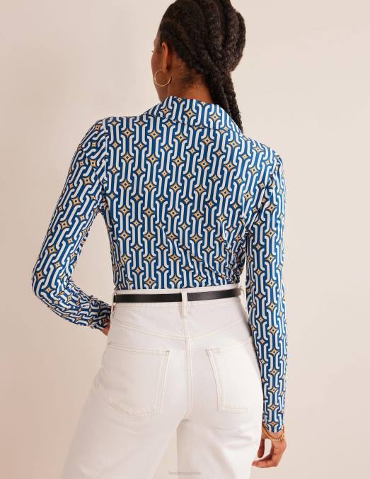 Boden vêtements saphir et géo azur femmes chemise en jersey imprimé LB2X1485