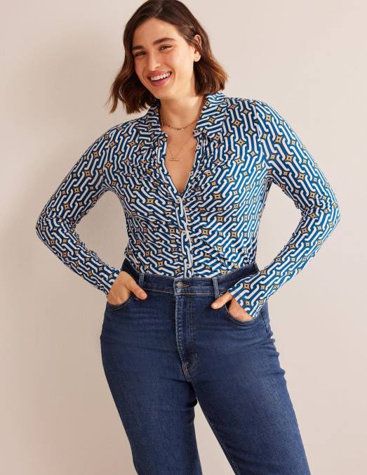 Boden vêtements saphir et géo azur femmes chemise en jersey imprimé LB2X1485