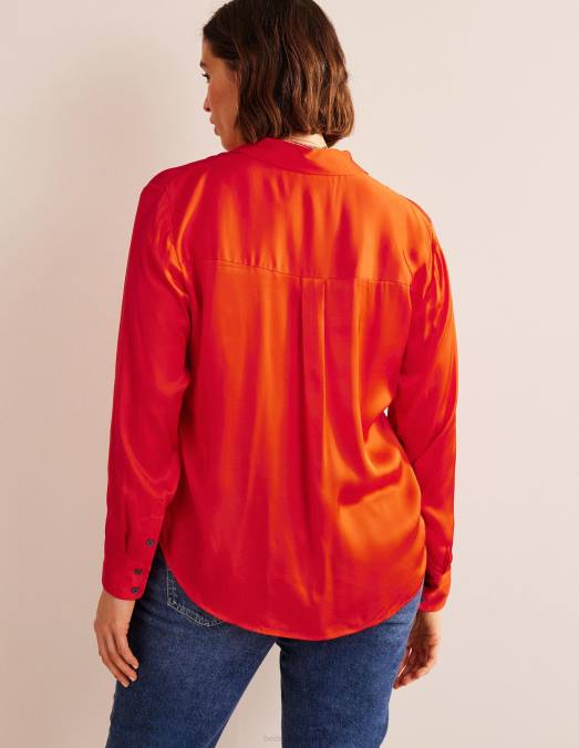 Boden vêtements tomate cerise femmes chemise décontractée en satin LB2X1117