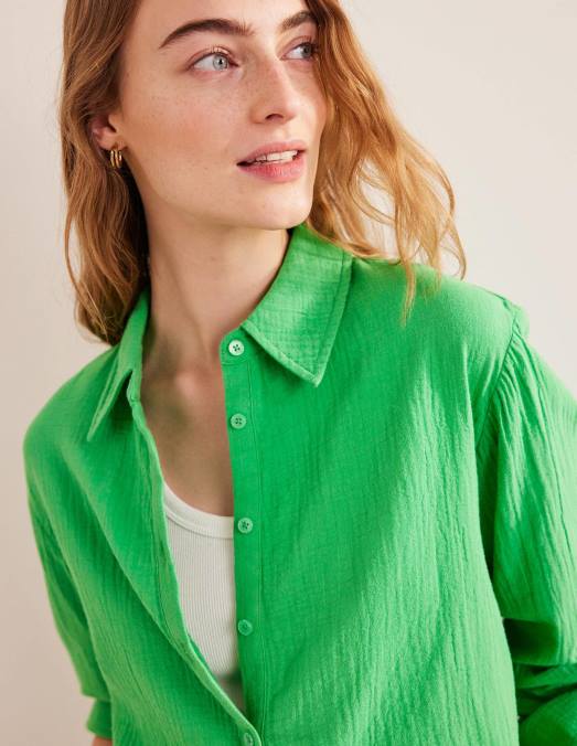 Boden vêtements vert clair femmes chemise texturée en coton LB2X2172