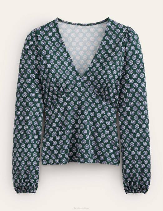 Boden vêtements Chatsworth vert et tournesol femmes haut imprimé à col en V LB2X1525