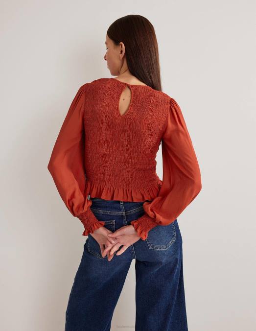 Boden vêtements Huile de chili femmes haut à corsage smocké à col rond LB2X1982