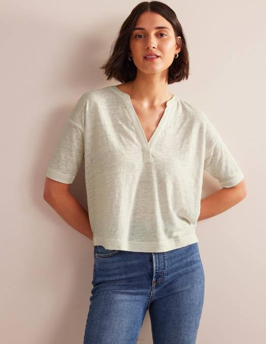 Boden vêtements Ivoire femmes Henley en lin à col ouvert LB2X1072