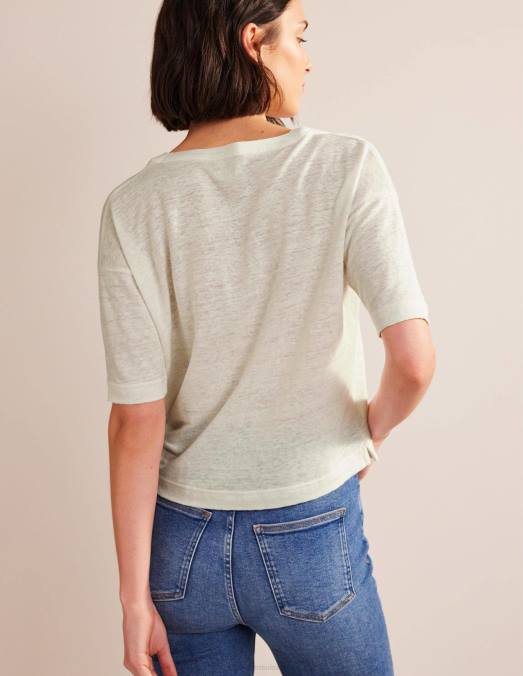 Boden vêtements Ivoire femmes Henley en lin à col ouvert LB2X1072