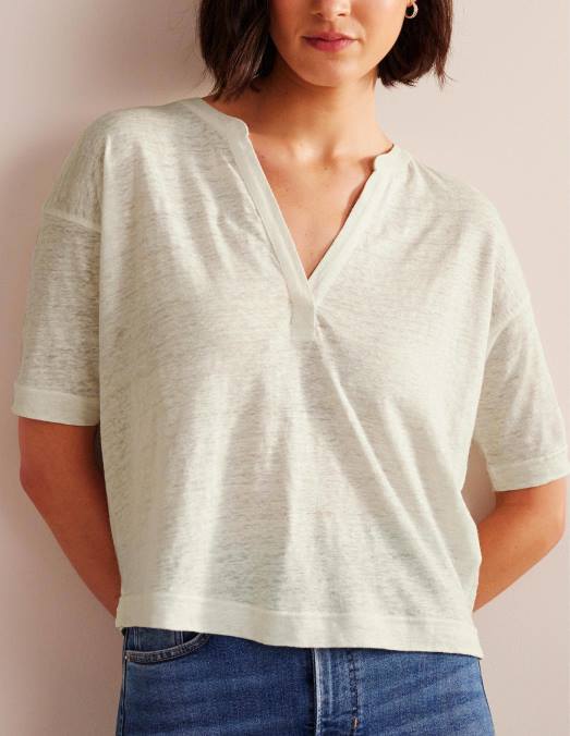 Boden vêtements Ivoire femmes Henley en lin à col ouvert LB2X1072