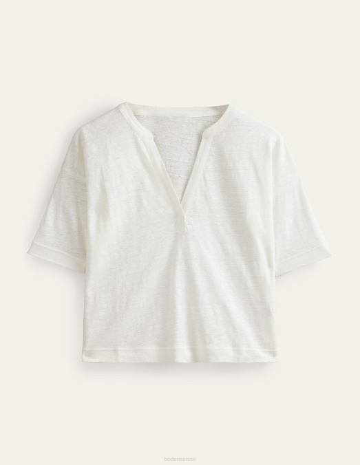 Boden vêtements Ivoire femmes Henley en lin à col ouvert LB2X1072