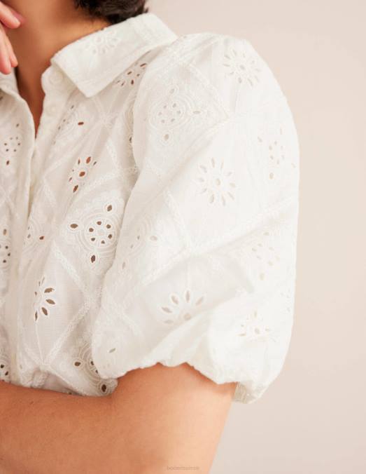 Boden vêtements Ivoire femmes chemise à manches bouffantes en broderie anglaise LB2X591