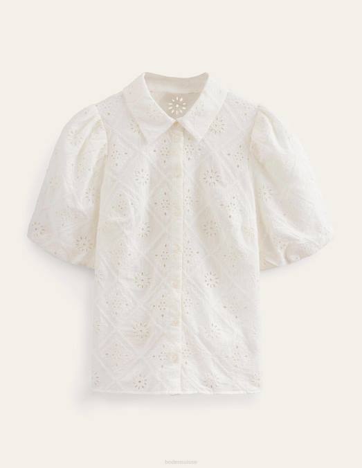 Boden vêtements Ivoire femmes chemise à manches bouffantes en broderie anglaise LB2X591