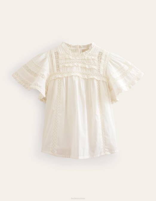 Boden vêtements Ivoire femmes haut à détails de bordure à manches flottantes LB2X1221