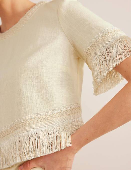Boden vêtements Ivoire femmes haut à franges LB2X1356