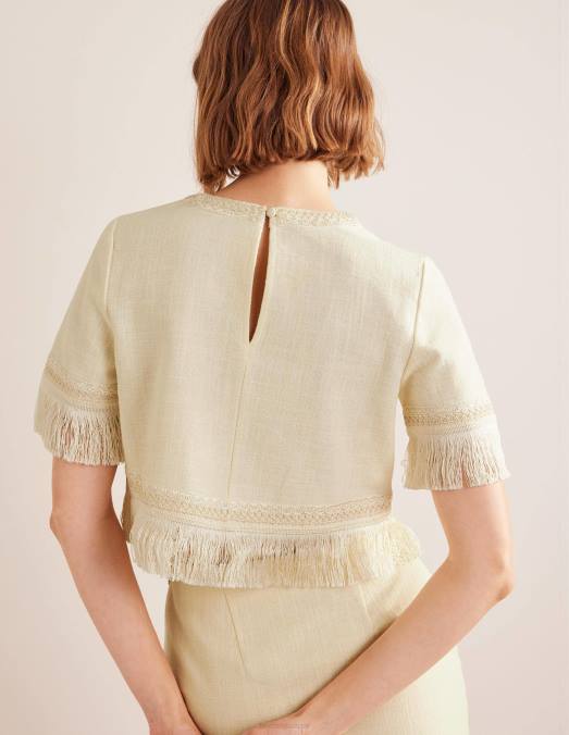 Boden vêtements Ivoire femmes haut à franges LB2X1356