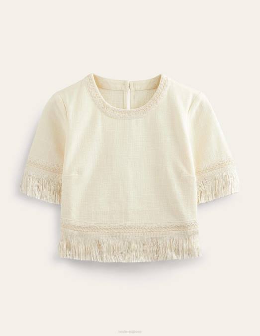 Boden vêtements Ivoire femmes haut à franges LB2X1356