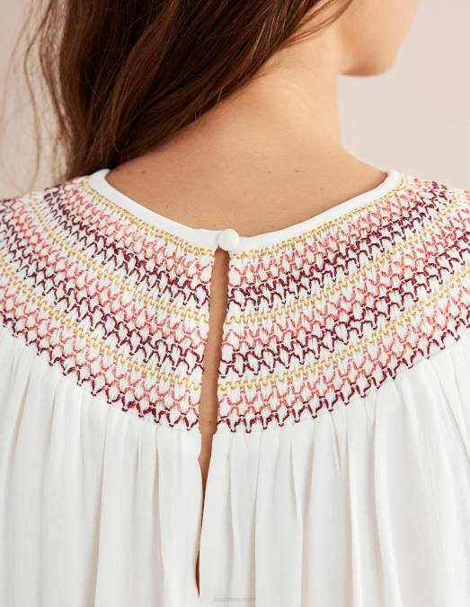 Boden vêtements Ivoire femmes haut smocké à col rond LB2X1406