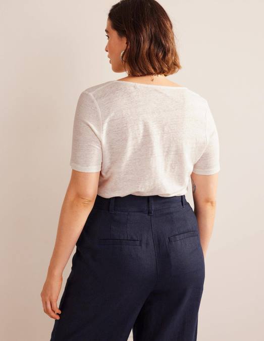 Boden vêtements Ivoire femmes t-shirt en lin à encolure dégagée LB2X1032