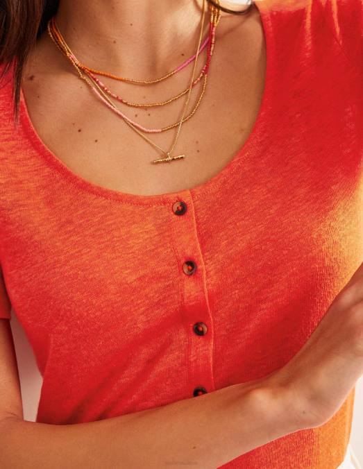 Boden vêtements Orange sanguine femmes t-shirt en lin à encolure dégagée LB2X2275