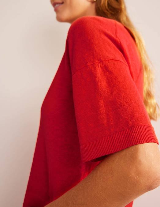 Boden vêtements Orange sanguine femmes t-shirt en lin tricoté LB2X1469