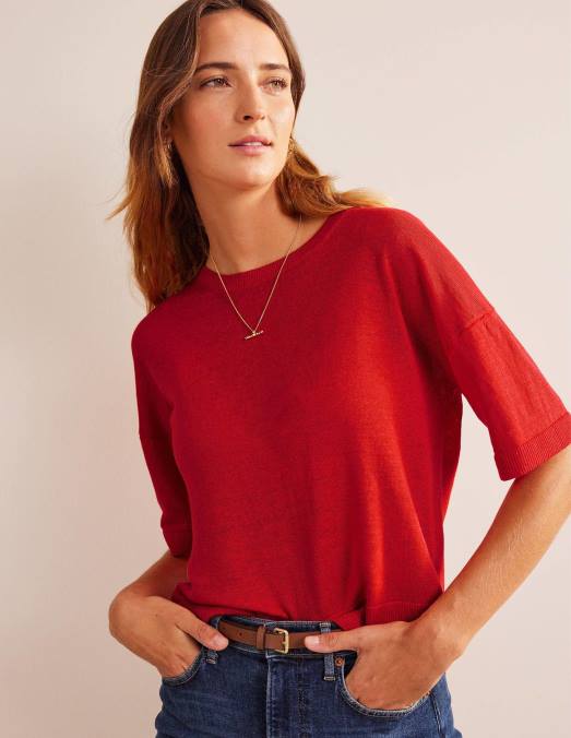 Boden vêtements Orange sanguine femmes t-shirt en lin tricoté LB2X1469