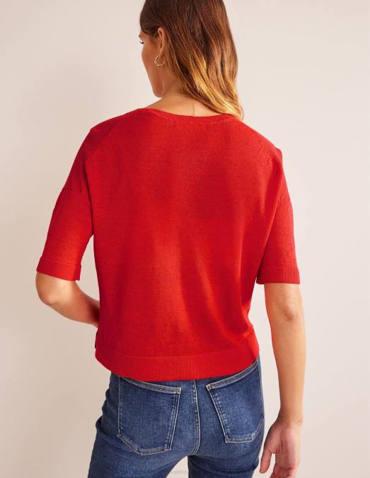 Boden vêtements Orange sanguine femmes t-shirt en lin tricoté LB2X1469