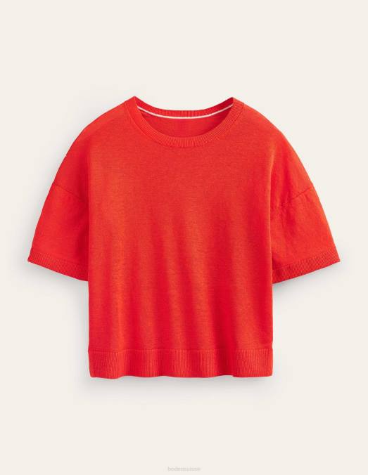 Boden vêtements Orange sanguine femmes t-shirt en lin tricoté LB2X1469