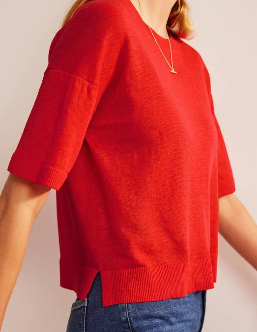 Boden vêtements Orange sanguine femmes t-shirt en lin tricoté LB2X1469