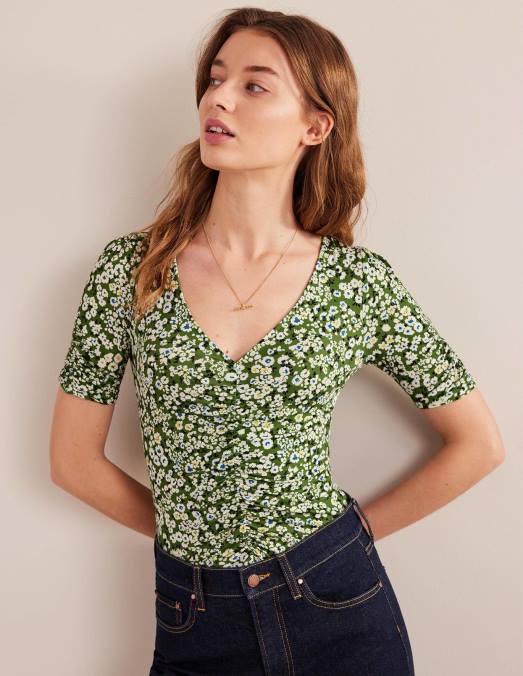 Boden vêtements Park Ranger et floraison du cœur femmes haut imprimé froncé sur le devant LB2X1976