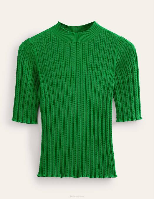 Boden vêtements abeille verte femmes haut côtelé à col montant en pointelle LB2X1332