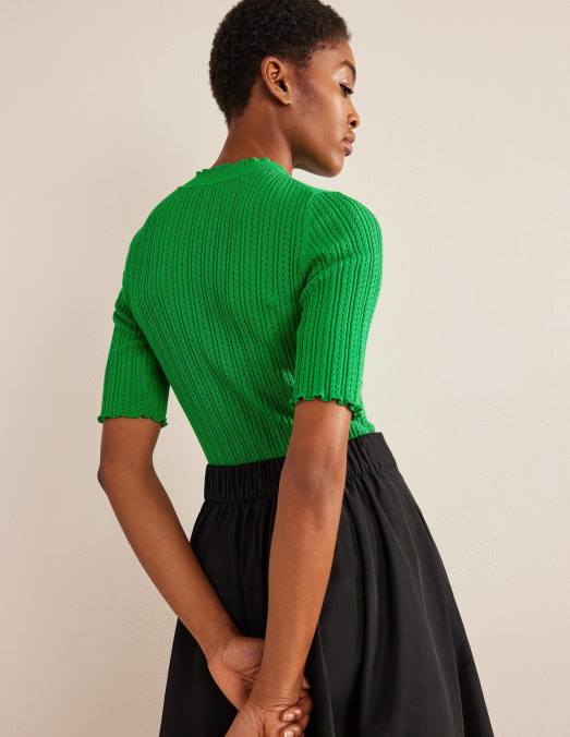 Boden vêtements abeille verte femmes haut côtelé à col montant en pointelle LB2X1332