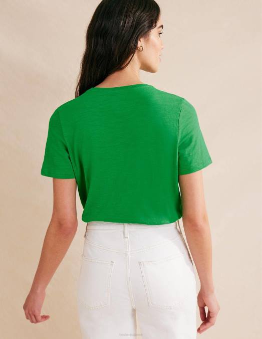 Boden vêtements abeille verte femmes t-shirt à col rond en coton LB2X2017