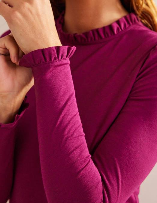 Boden vêtements baie de prune femmes haut ultra doux à volants LB2X97