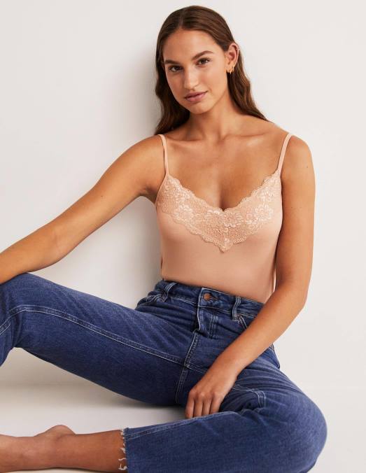 Boden vêtements beige clair femmes caraco en dentelle LB2X2596