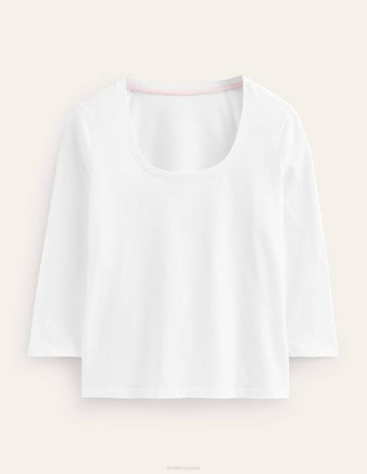 Boden vêtements blanc femmes Haut à manches 3/4 et encolure dégagée LB2X186