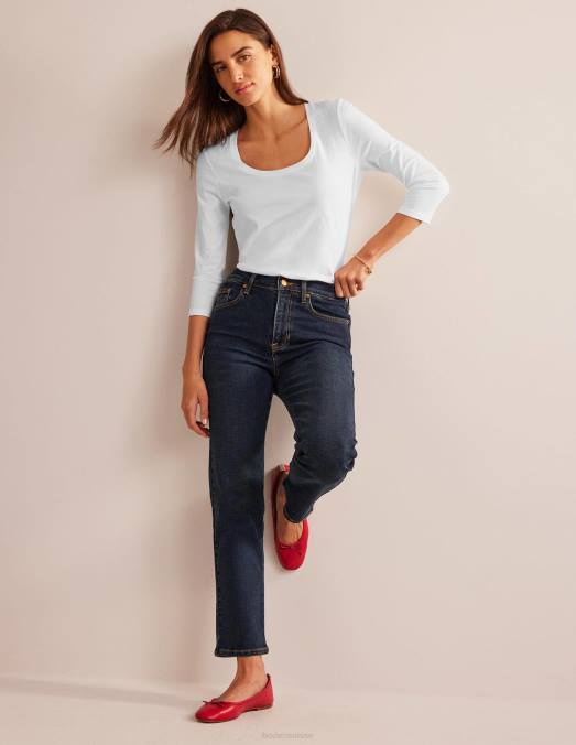 Boden vêtements blanc femmes Haut à manches 3/4 et encolure dégagée LB2X186