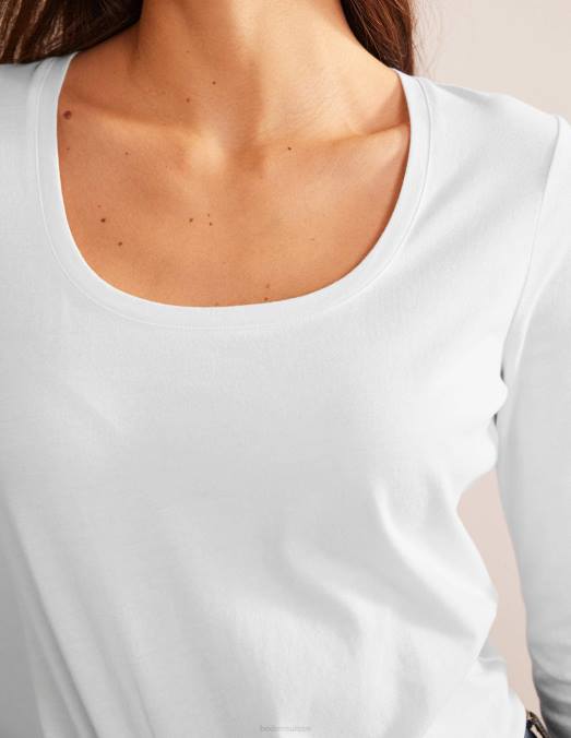 Boden vêtements blanc femmes Haut à manches 3/4 et encolure dégagée LB2X186