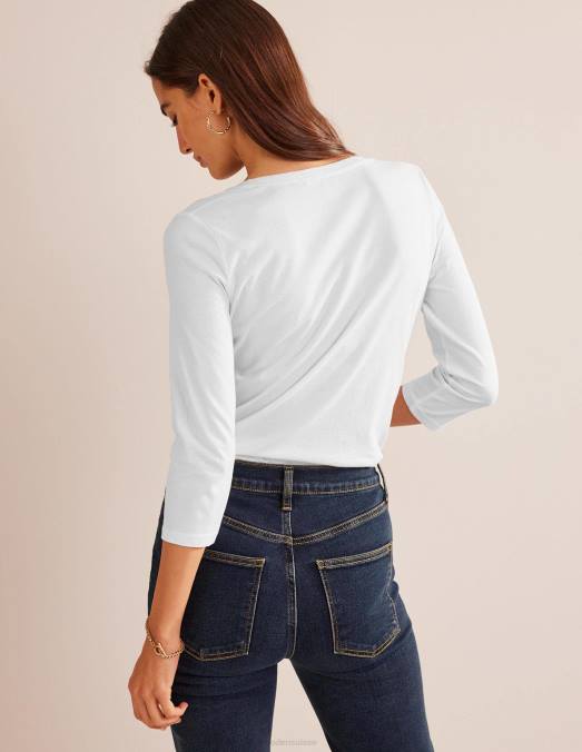 Boden vêtements blanc femmes Haut à manches 3/4 et encolure dégagée LB2X186