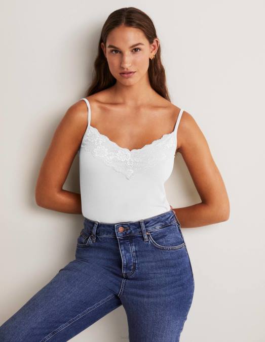 Boden vêtements blanc femmes caraco en dentelle LB2X2556