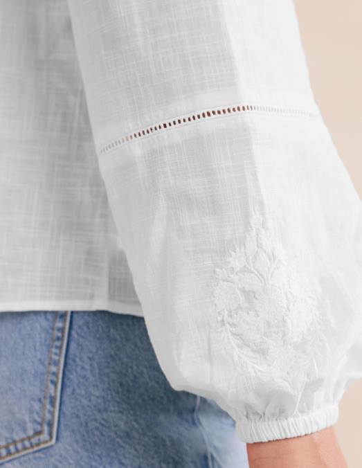 Boden vêtements blanc femmes haut brodé à manches blousantes LB2X1301