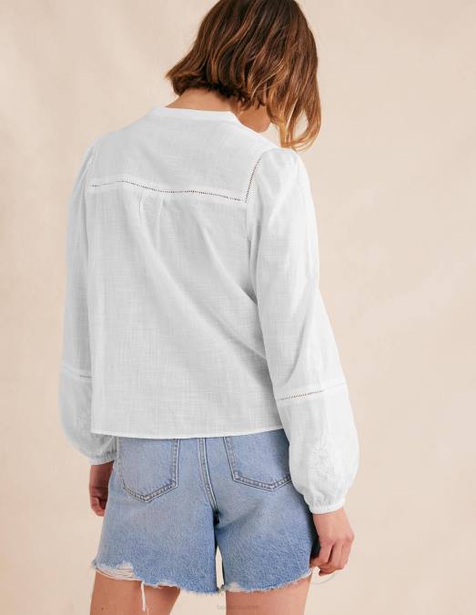 Boden vêtements blanc femmes haut brodé à manches blousantes LB2X1301