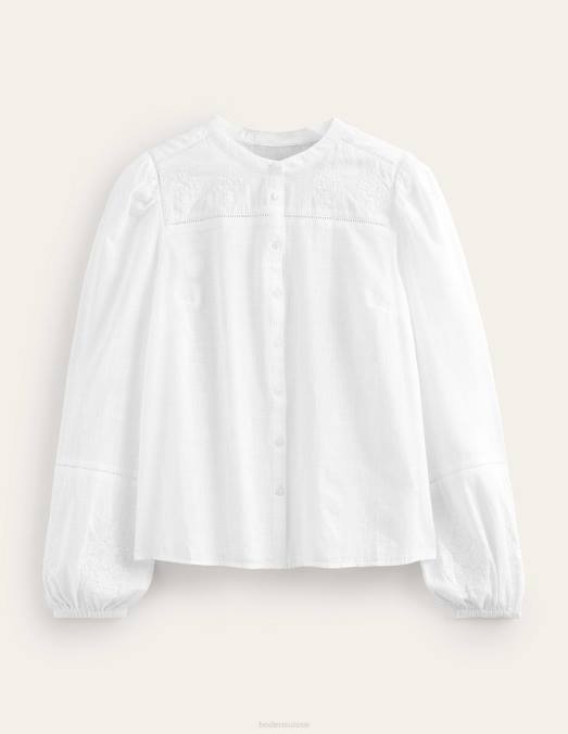 Boden vêtements blanc femmes haut brodé à manches blousantes LB2X1301
