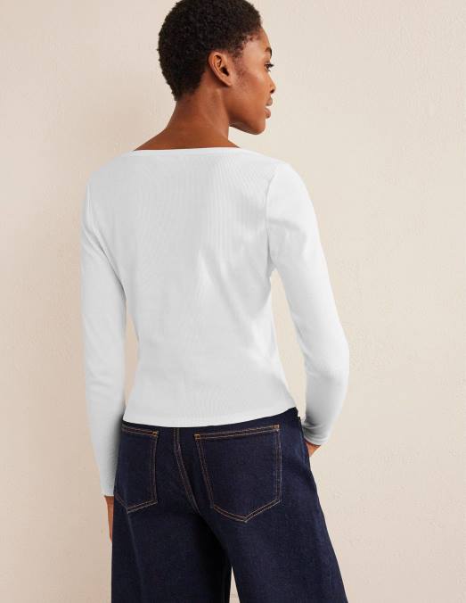 Boden vêtements blanc femmes haut côtelé henley LB2X1668