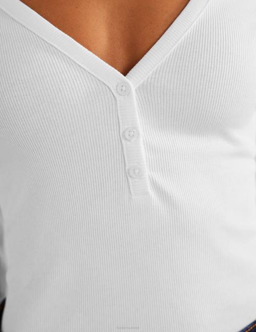Boden vêtements blanc femmes haut côtelé henley LB2X1668