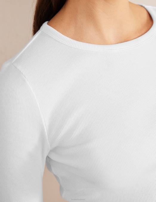 Boden vêtements blanc femmes haut côtelé à manches longues en coton LB2X175