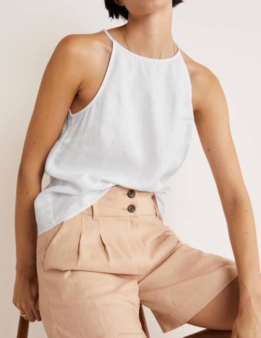 Boden vêtements blanc femmes haut dos nu en lin à bretelles LB2X2414