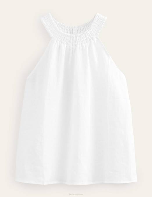 Boden vêtements blanc femmes haut dos nu smocké en lin LB2X1424