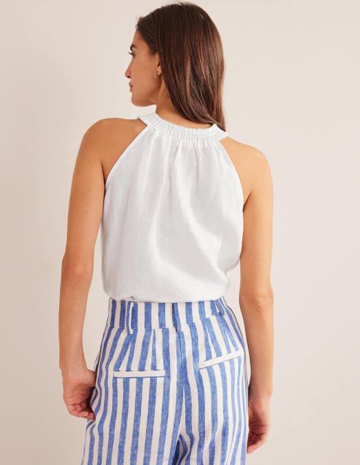 Boden vêtements blanc femmes haut dos nu smocké en lin LB2X1424