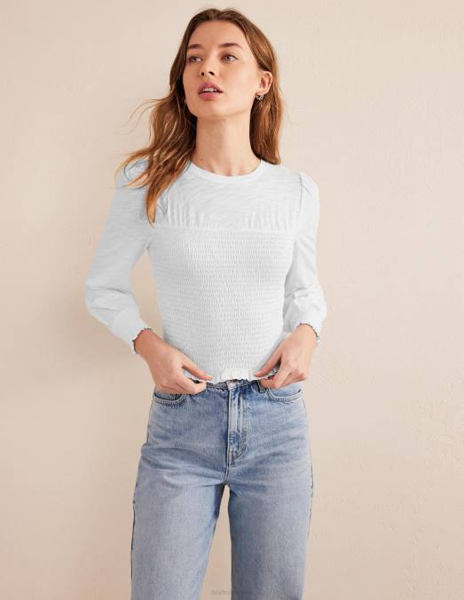 Boden vêtements blanc femmes haut en coton à corsage smocké LB2X1944