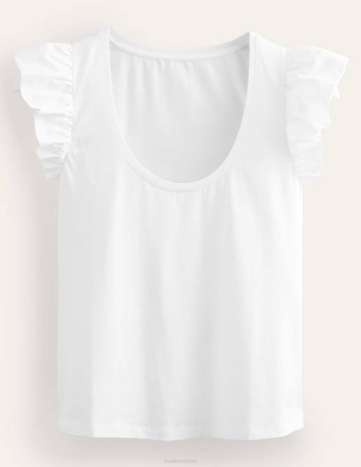 Boden vêtements blanc femmes haut mélangé tissé à décolleté dégagé sur le devant LB2X2206