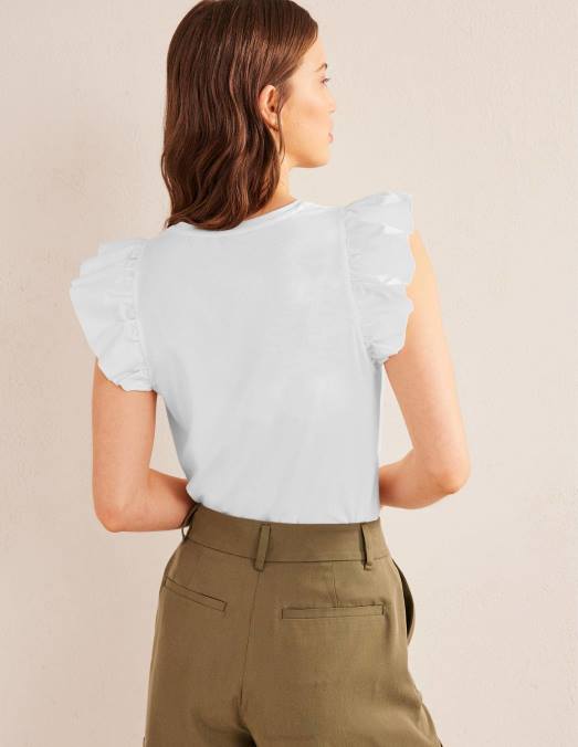 Boden vêtements blanc femmes haut mélangé tissé à décolleté dégagé sur le devant LB2X2206