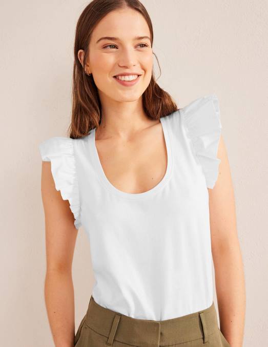 Boden vêtements blanc femmes haut mélangé tissé à décolleté dégagé sur le devant LB2X2206
