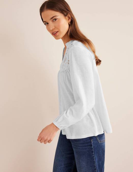 Boden vêtements blanc femmes haut texturé à empiècement découpé LB2X1563