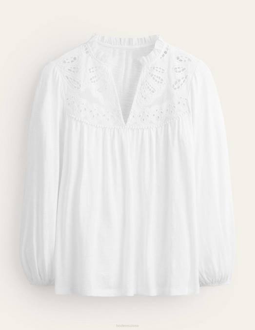 Boden vêtements blanc femmes haut texturé à empiècement découpé LB2X1563